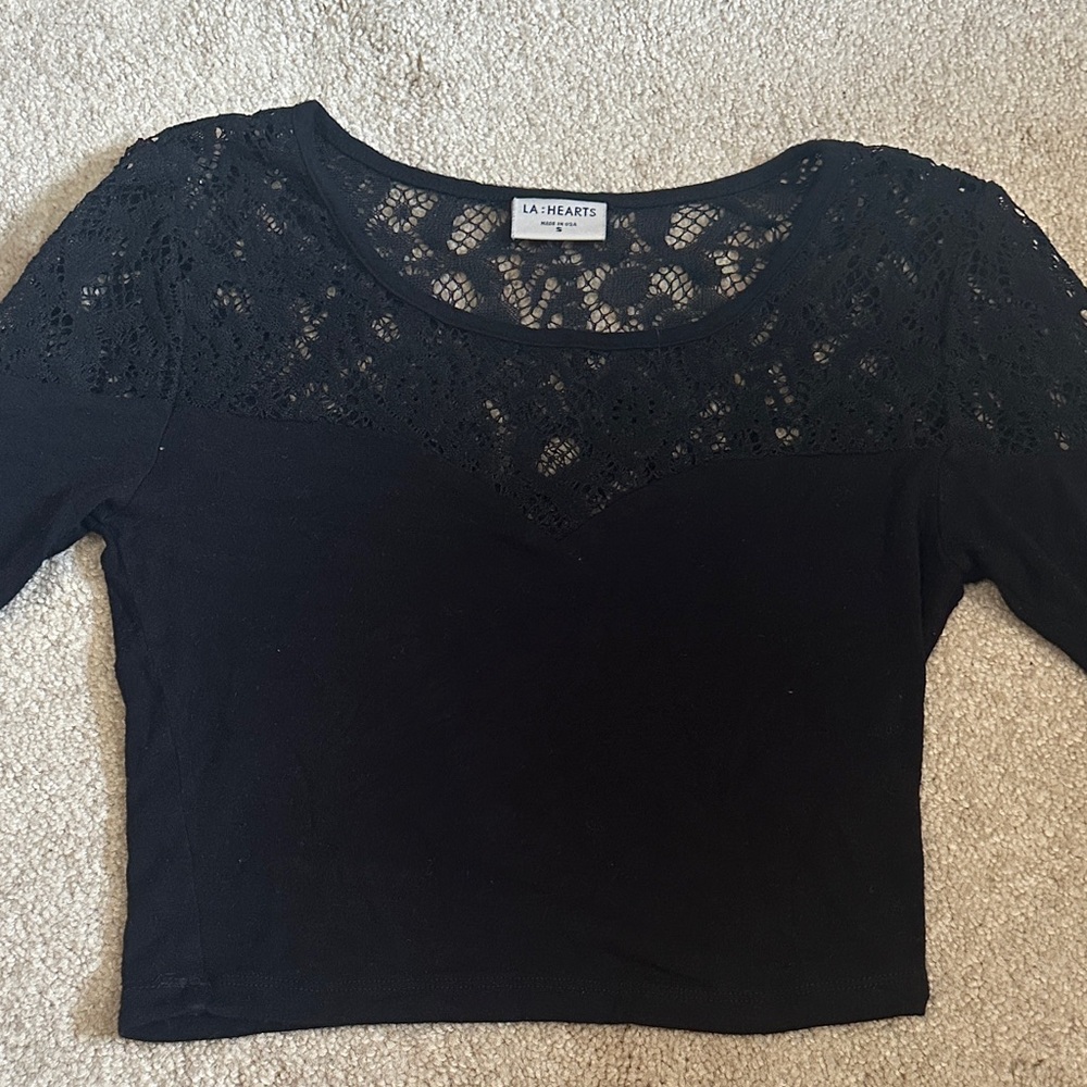 La Hearts Black Lace Detail Blouse
